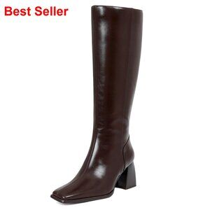 Knee High Boots Square Toe Chunky Heel Zip Up Dress Boots Comfortable Fall